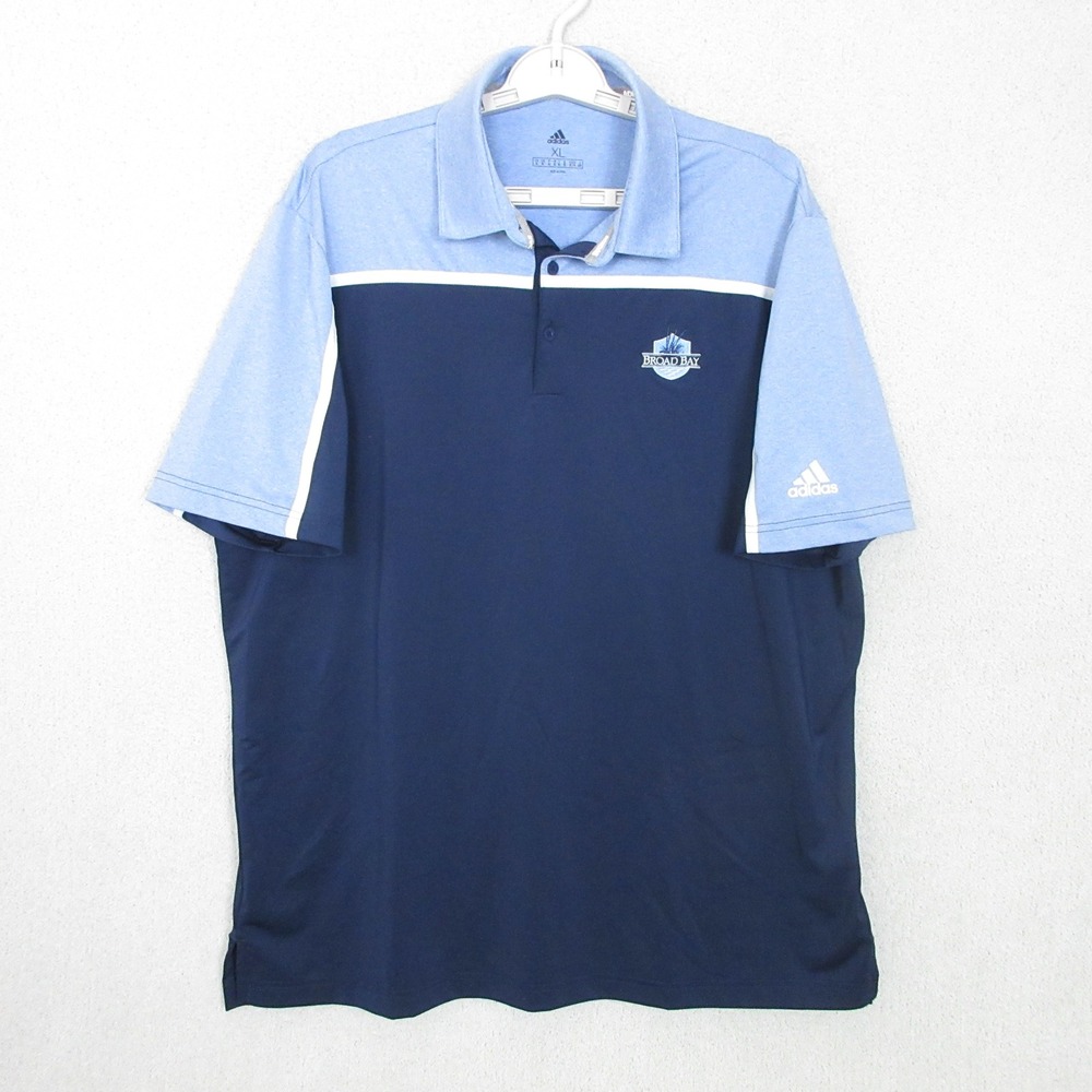 Adidas Mens XL Broad Bay Golf Polo Shirt Navy Blue Colorblock Stretch 5581